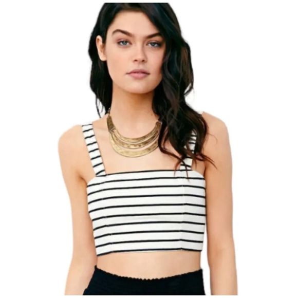ECOTE Striped Button Back Ivory Black Crop Top - Picture 1 of 5